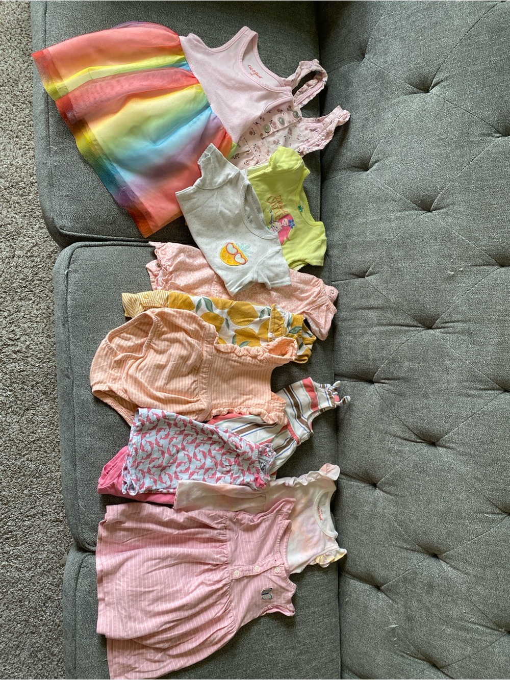 Baby Girls Rainbow Tulle Dress + Assorted Pink & Pastel Onesies Bundle 12 months
